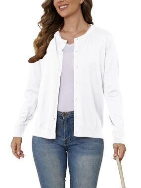Classic Women's White Lighweight Button-Front Cardigan Sweater